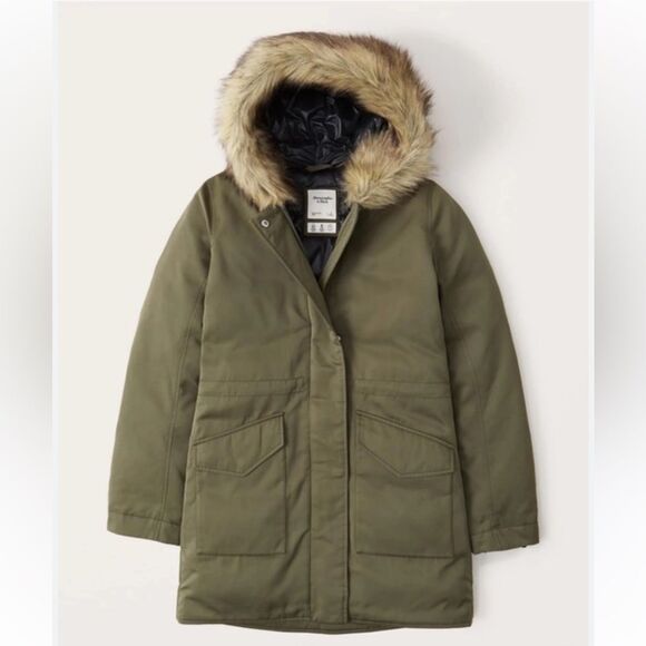 NWT Abercrombie Fitch puffer Parka XXS Army Green Black Friday Deal - Picture 2 of 6